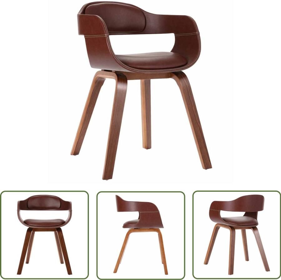 The Living Store Eetkamerstoel bruin kunstleer gebogen hout 49x51x70 cm Eetkamerstoel Kunstleder Bruine Fauteuil Gebogen Hout Comfortabele Stoel - Foto 2
