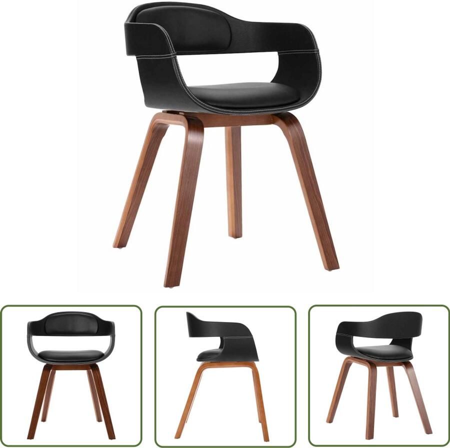 The Living Store Eetkamerstoel Kunstleren bekleding 49 x 51 x 70 cm Zwart Eetkamerstoel Kunstleder Zwarte Eetkamerstoel Comfortabele Stoel Elegante Stoel - Foto 2