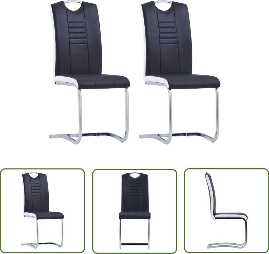 The Living Store Eetkamerstoelenset Zwart 42 x 52 x 100 cm Verchroomd stalen frame Eetkamerstoelen Zwarte Eetkamerstoelen Kunstleder Eetkamerstoelen Moderne Eetkamerstoelen Cantilever Stoelen - Foto 2