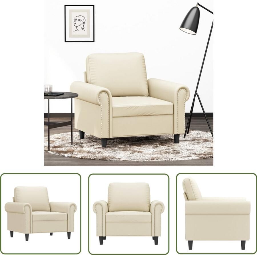 The Living Store Fauteuil 60 cm kunstleer crèmekleurig Fauteuil Designstoel Lounge Stoel Kunstleder Creme Kleur - Foto 2