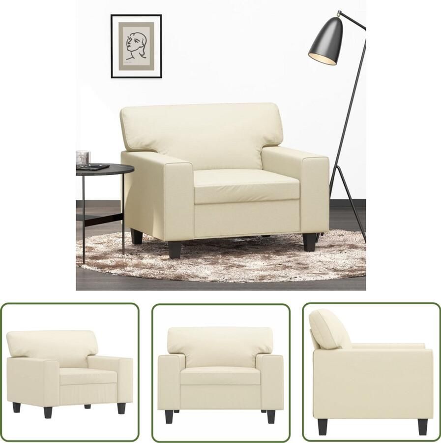 The Living Store Fauteuil 60 cm kunstleer crèmekleurig Fauteuil Designstoel Lounge Stoel Kunstleder Creme Kleur