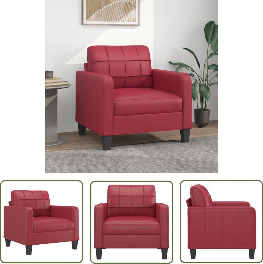 The Living Store Fauteuil 60 cm kunstleer wijnrood Fauteuil Kunstleder Rood Lounge Stoel Salon Meubilair