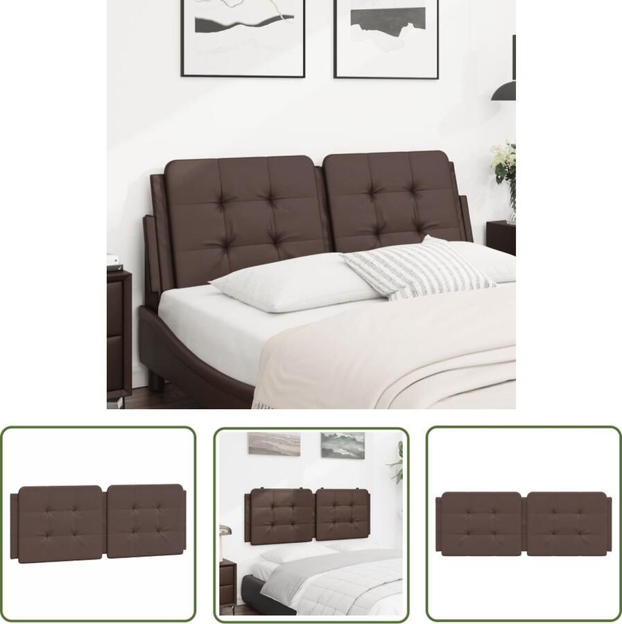 The Living Store Hoofdbordkussen Bruin Kunstleer 140 x 3 x 48 cm Gevuld met Schuim Hoofdbordkussen Kunstleder Beige Hoofdbord Beddecoratie