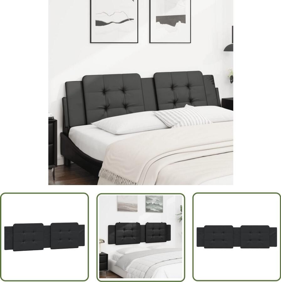 The Living Store Hoofdbordkussen 180 x 48 cm Duurzaam kunstleer Schwarz Hoofdbordkussen Kunstleder Zwarte Hoofdbord Hoofdkussens Beddecoratie