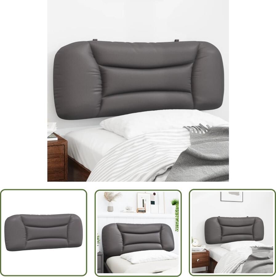 The Living Store Grijs Kunstleren Hoofdbordkussen 110 x 15 x 48 cm PP Vezel Vulling Hoofdkussen Kunstleder Hoofdbord Sierlijk Decoratief