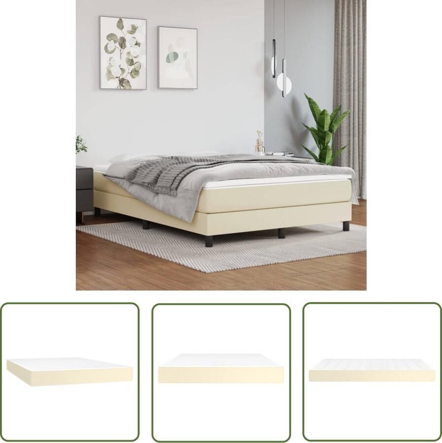 The Living Store Pocketveringmatras Kunstleer Pocketveren en Schuim 140 x 200 x 20 cm Pocketveringmatras Kunstleder Matras Tweepersoons Matras Creme Matras Medium Hard Matras