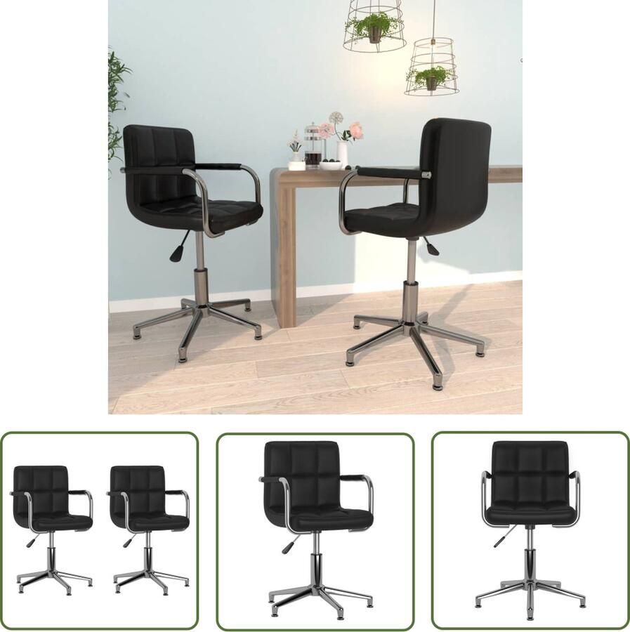 The Living Store Draaibare Eetstoelen Zwart 48 x 47 x (74.5-88.5) cm Verchroomd staal en kunstleer Draaibare Eetkamerstoelen Kunstleder Meubels Zwarte Eetkamerstoelen Set Modern Dining Chairs - Foto 2