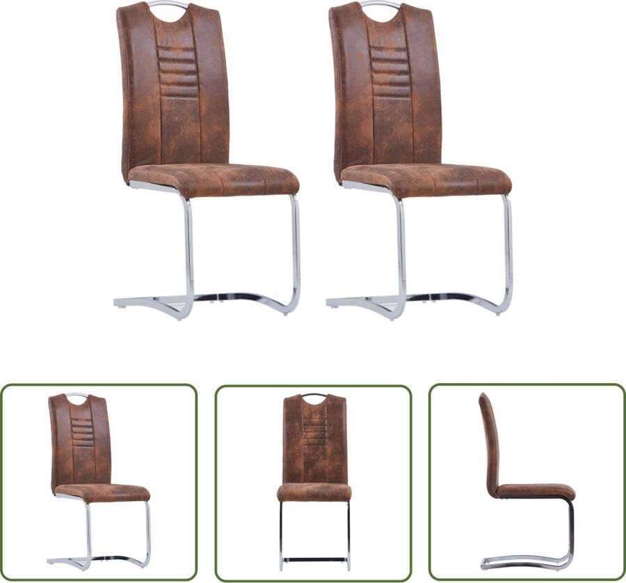The Living Store Eetkamerstoelenset Zwevend Eetstoelen 42x52x100 cm Ken- Trendy en modern Kleur- Bruin Draagvermogen- 110 kg Eetkamerstoelen Kunstleder Meubels Bruine Stoelen Moderne Stoelen Comfortabele Stoelen - Foto 5