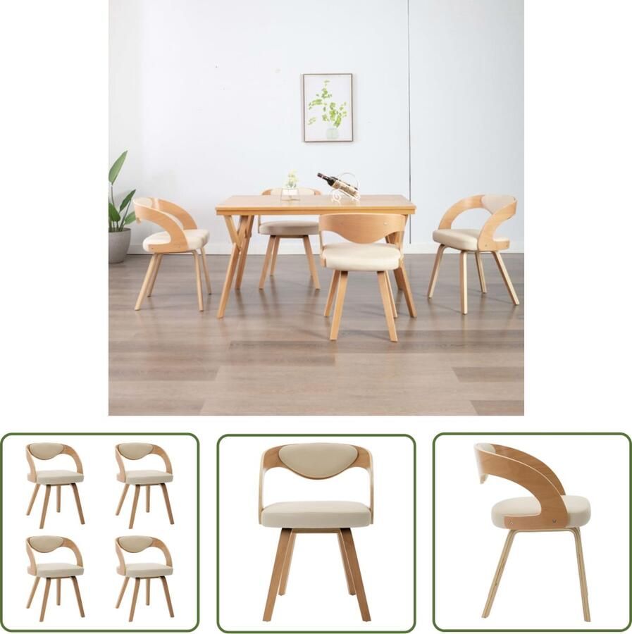 The Living Store Eetkamerstoelen Set van 4 Crème en lichtbruin Kunstleer 53 x 54 x 77 cm (B x D x H) Eetkamerstoelen Kunstleder Meubels Creme Meubels Eetkamersets Dining Chairs - Foto 2