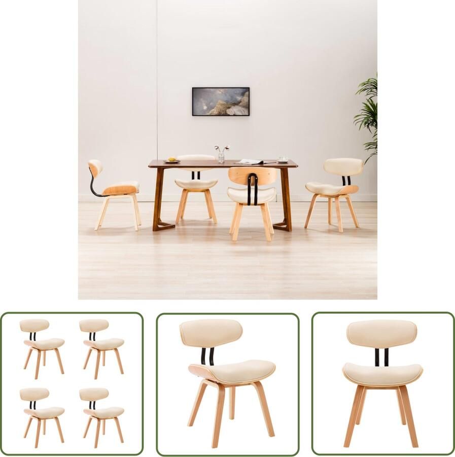 The Living Store Eetkamerstoelenset Houten Frame Kunstleer 51.5 x 54 x 78 cm Crème en Bruin Eetkamerstoelen Kunstleder Meubels Eetkamersets Moderne Stoelen Comfortabele Stoelen - Foto 2