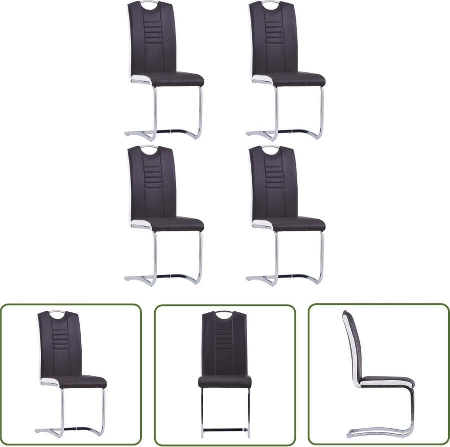 The Living Store Eetkamerstoelen Set Bruin 42 x 52 x 100 cm Met handvat PVC en Katoen Max 110 kg 4 stuks Eetkamerstoelen Kunstleder Meubels Bruine Stoelen Salontafel Dining Chairs - Foto 2