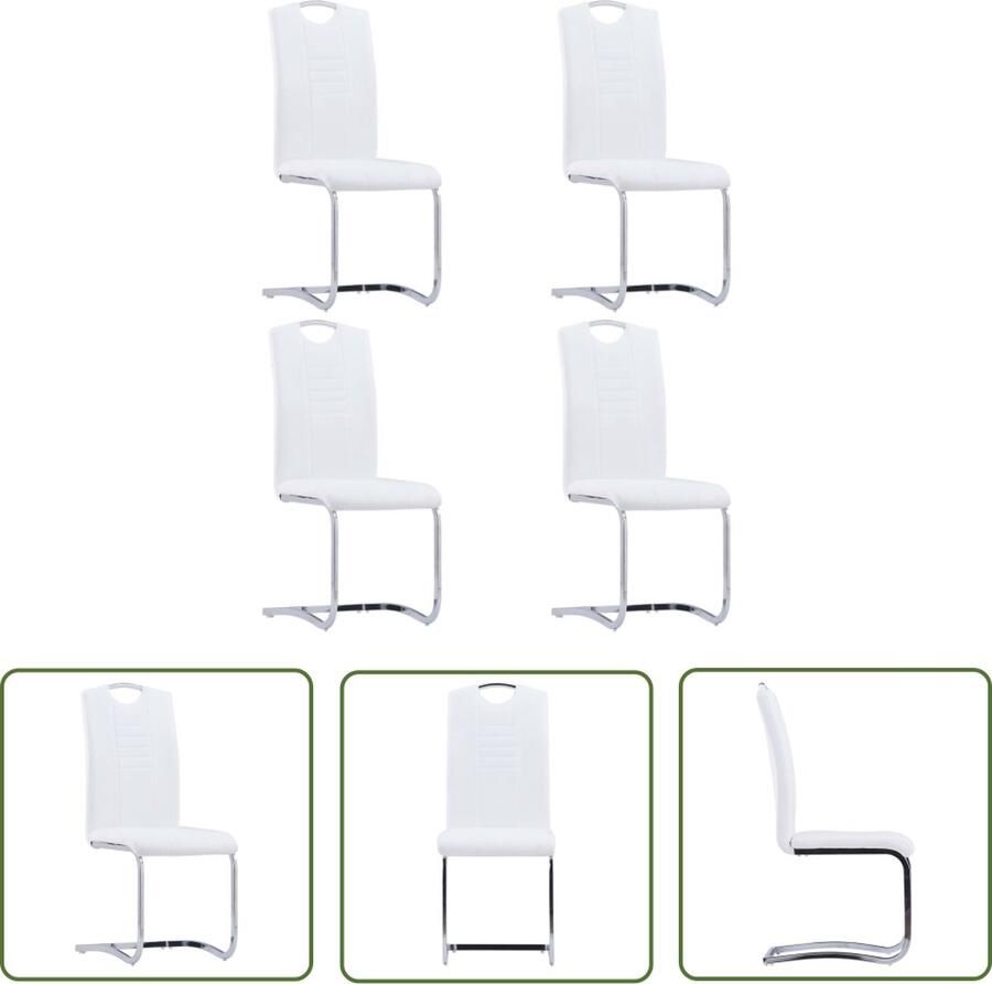 The Living Store Zwevende Eetkamerstoelenset Wit 42x52x100 cm Duurzaam kunstleer Verchroomd stalen frame Eetkamerstoelen Kunstleder Meubels Zwevende Stoelen Moderne Stoelen Witte Stoelen - Foto 3