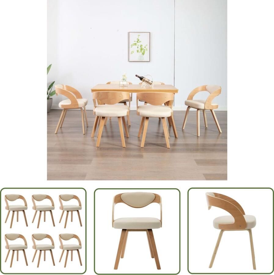 The Living Store Eetkamerstoelen Set van 6 Crème Lichtbruin 53x54x77 cm Kunstleer Hout Eetkamerstoelen Kunstleder Meubels Creme Meubels Dining Chairs Salontafel