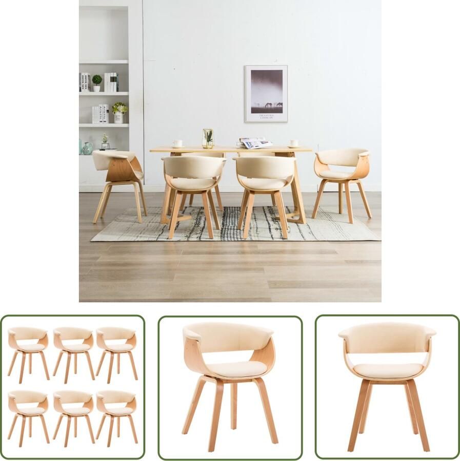 The Living Store Eetkamerstoelenset Crème en bruin Kunstleer 59.5 x 51 x 72 cm Eetkamerstoelen Kunstleder Meubels Dining Chairs Vintage Stoelen Retro Stoelen - Foto 2