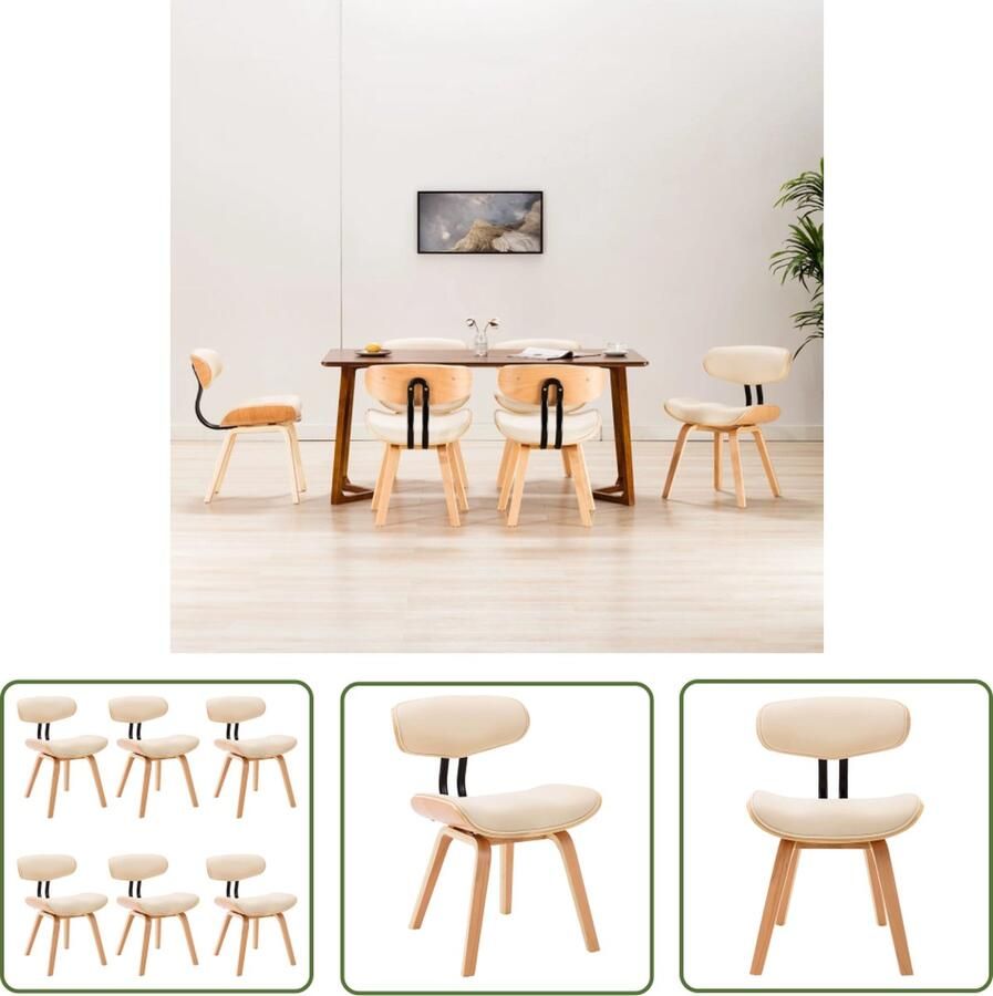 The Living Store Eetkamerstoelenset Kunstleer Houten frame 51.5 x 54 x 78 cm Crème bruin Eetkamerstoelen Kunstleder Meubels Houten Stoelen Comfortabele Stoelen Dining Chairs - Foto 2