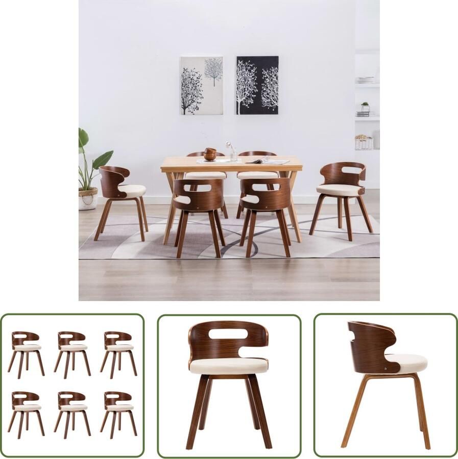 The Living Store Eetkamerstoelen 6 st gebogen hout en kunstleer crème Eetkamerstoelen Kunstleder Meubels Vintage Stoelen Salon Stoelen Dining Chairs - Foto 2