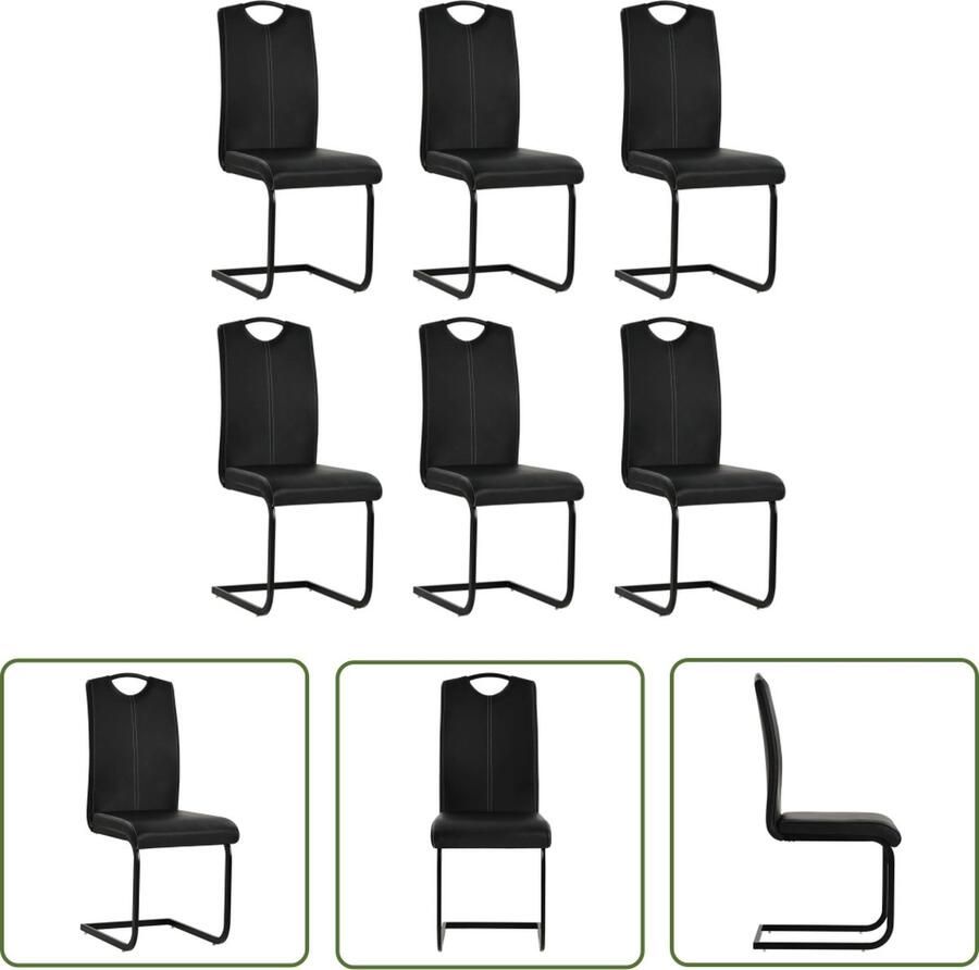 The Living Store Eetkamerstoelenset Zwarte Kunstleren Bekleding Stalen Frame 43 x 55 x 100 cm Set van 6 Eetkamerstoelen Kunstleder Meubels Zwarte Stoelen Dining Chairs Salontafel - Foto 2