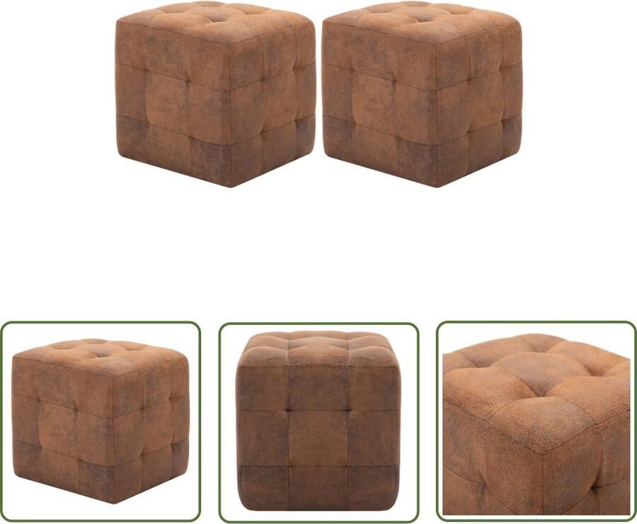 The Living Store Poef Suede 30x30x30 cm Bruin Houten frame Vlekbestendig Poef Kunstleder Bruine Poef Salontafel Loungebank - Foto 2