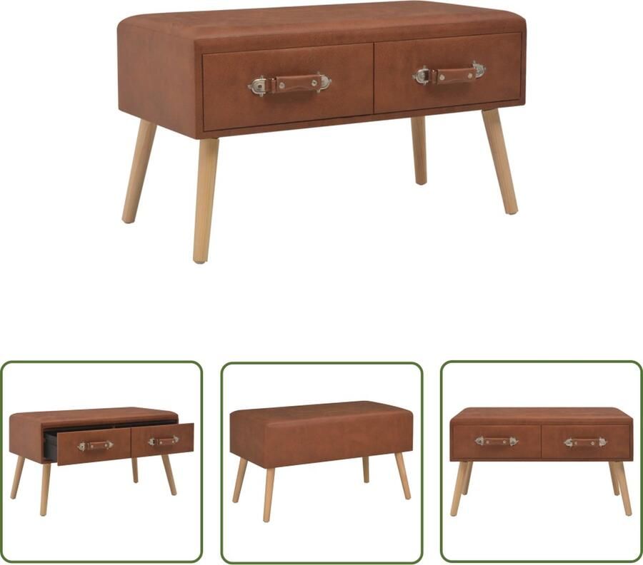 The Living Store Salontafel 80x40x46 cm kunstleer bruin Salontafel Kunstleder Bruine Salontafel Met Lade Houten Salontafel - Foto 2