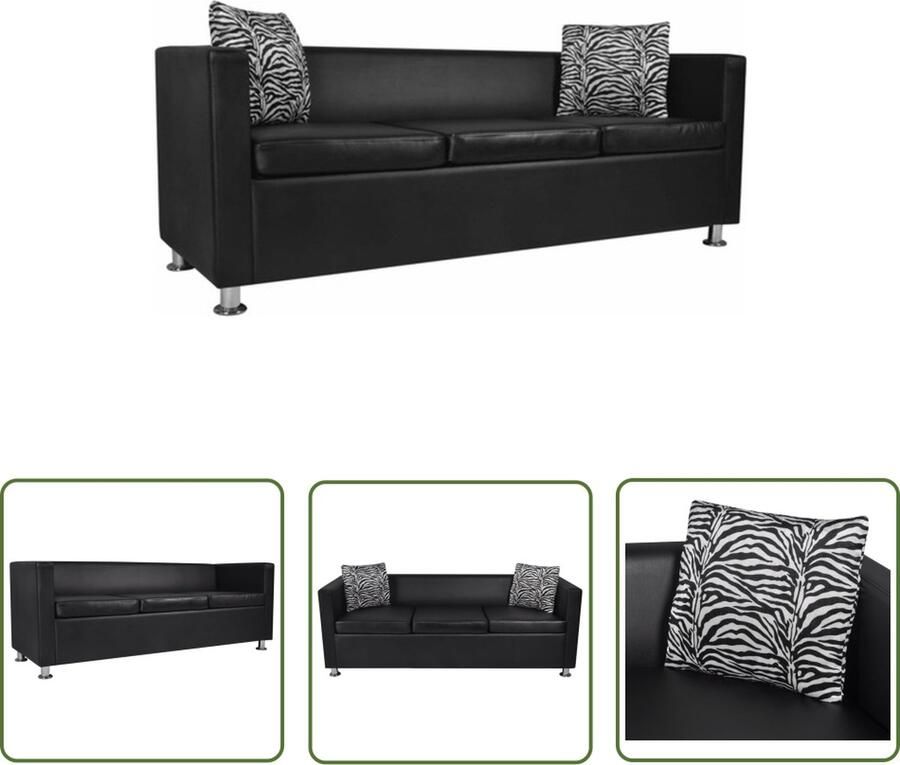 The Living Store Driezitsbank Hoogwaardig Kunstleer Optimaal Zitcomfort Zwart 170x62.5x63 cm Inclusief Kussens Draagvermogen 110 kg Drie Gezichtsbank Kunstleder Sofa Zwarte Bank Lounge Bank Living Room Meubels - Foto 2