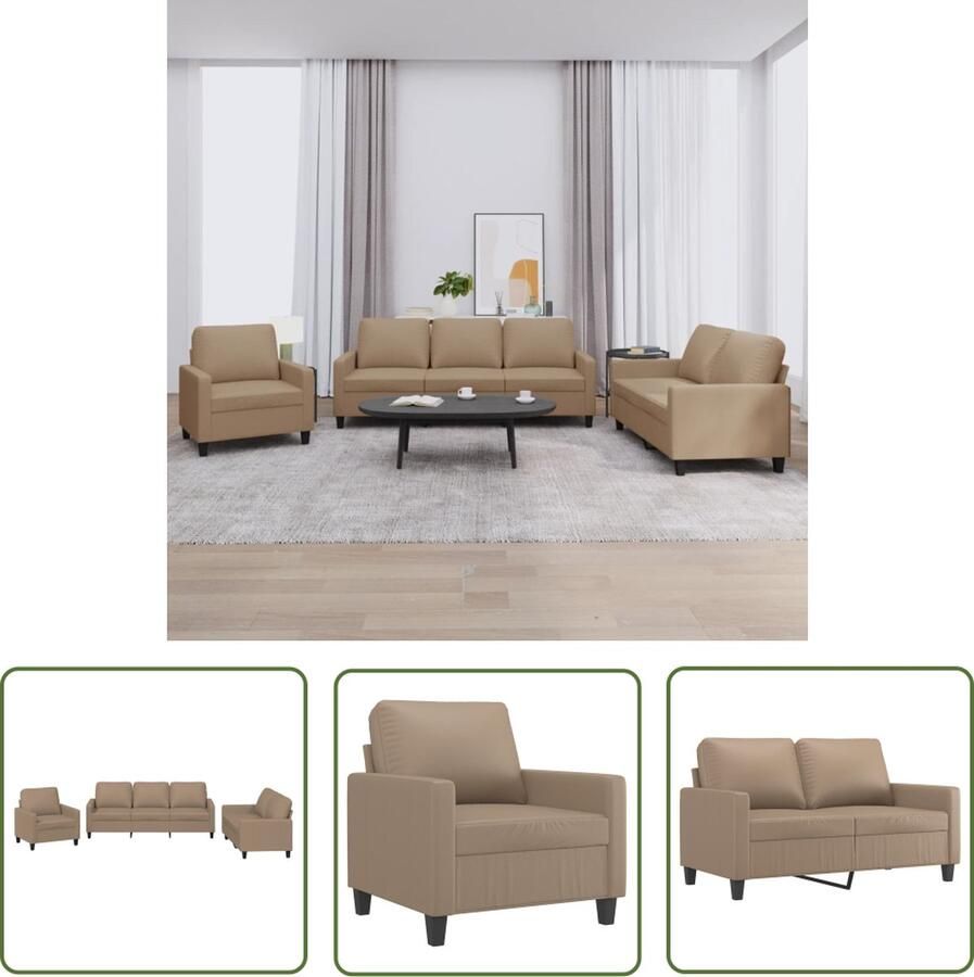 The Living Store Loungeset Kunstleren Cappuccino Armstoel 78x77x80cm 2-zitsbank 138x77x80cm 3-zitsbank 198x77x80cm Loungeset Kunstleder Sofa Bruine Bank Loungebank Buitenmeubel