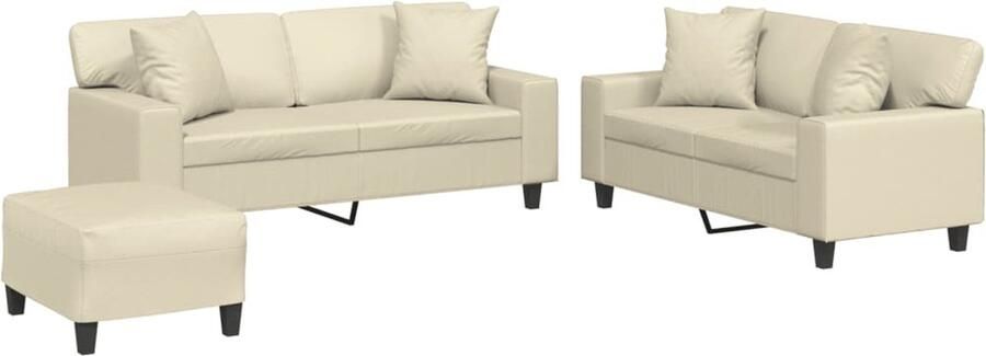 The Living Store Loungeset Kunstleer 2-Zitsbank Crème Stabiel frame Comfortabele kussens Loungeset Kunstleder Sofa Lounge Meubels Tuinset 2 Persoons Bank
