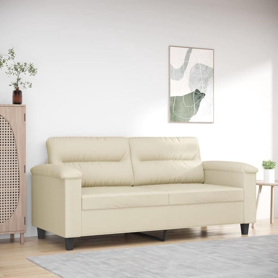 The Living Store Bank 2-zitsbank Crème Kunstleer 170 x 77 x 80 cm Duurzaam Materiaal Twee Persoonsbank Kunstleder Sofa Salontafel Lounge Meubels Beige Bank