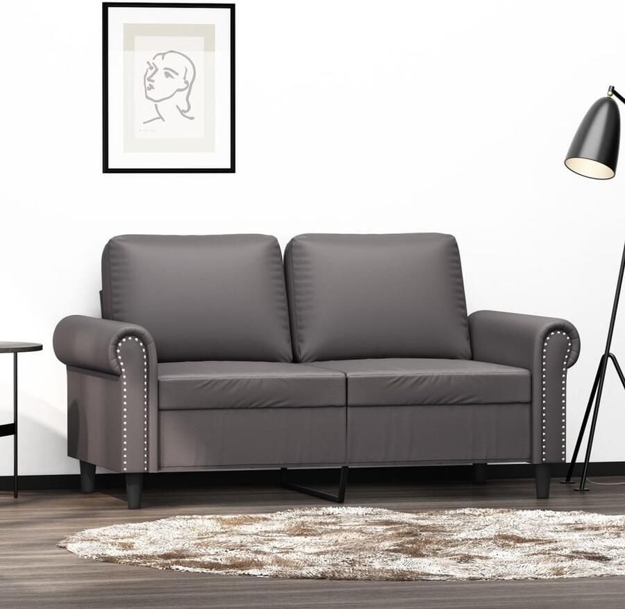 The Living Store 2-zitsbank Kunstleer Grijs 152 x 77 x 80 cm Comfortabele zitting Tweezitsbank Kunstleder Sofa Grijze Bank Salontafel Lounge Meubels