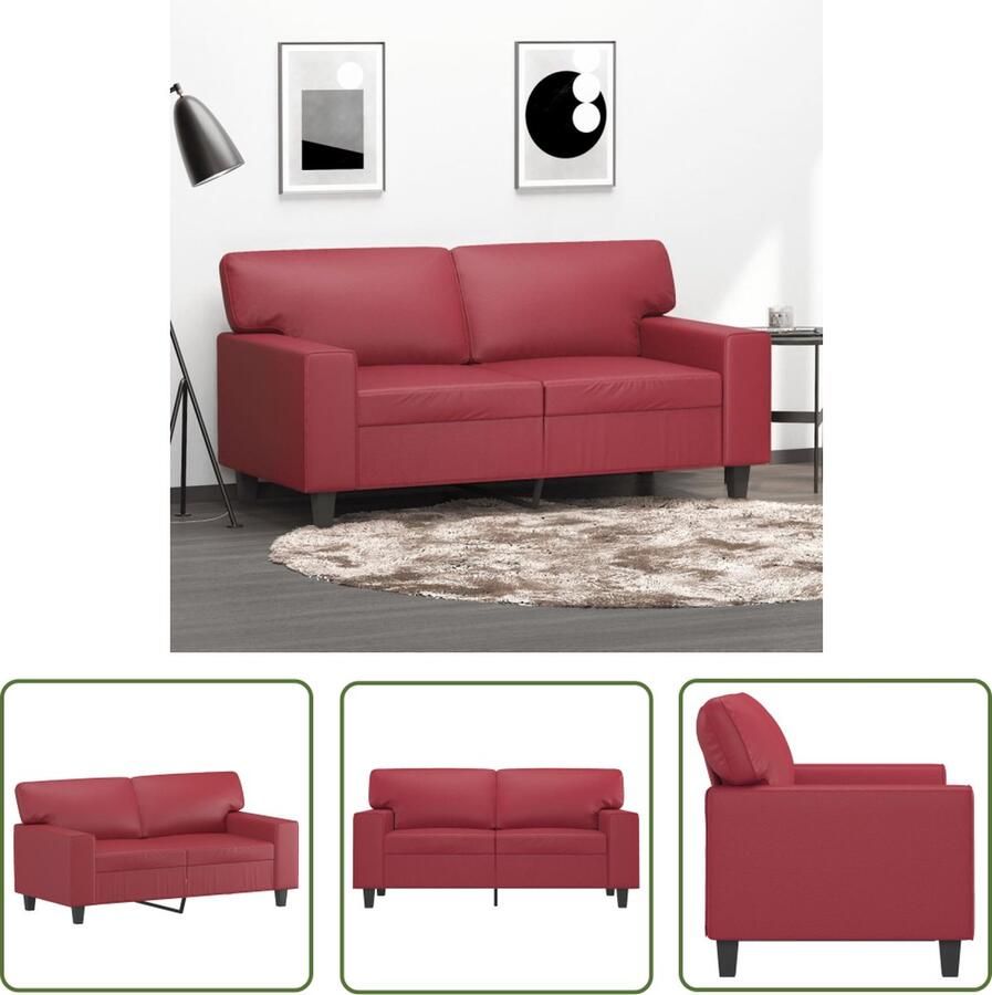 The Living Store Tweezitsbank 120 cm kunstleer wijnrood Tweezitsbank Kunstleder Sofa Rode Bank Salonbank Lounge Bank