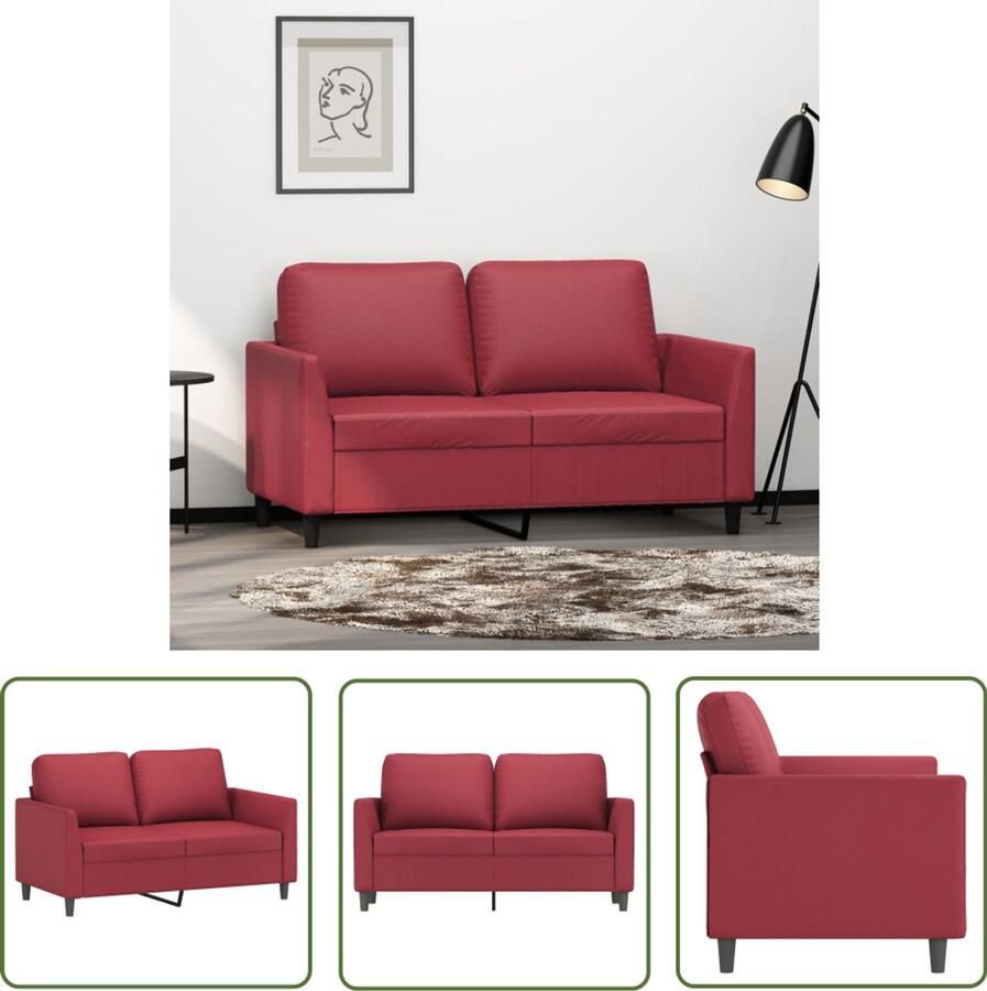 The Living Store Tweezitsbank 120 cm kunstleer wijnrood Tweezitsbank Kunstleder Sofa Rode Bank Salontafel Woonkamer Meubels
