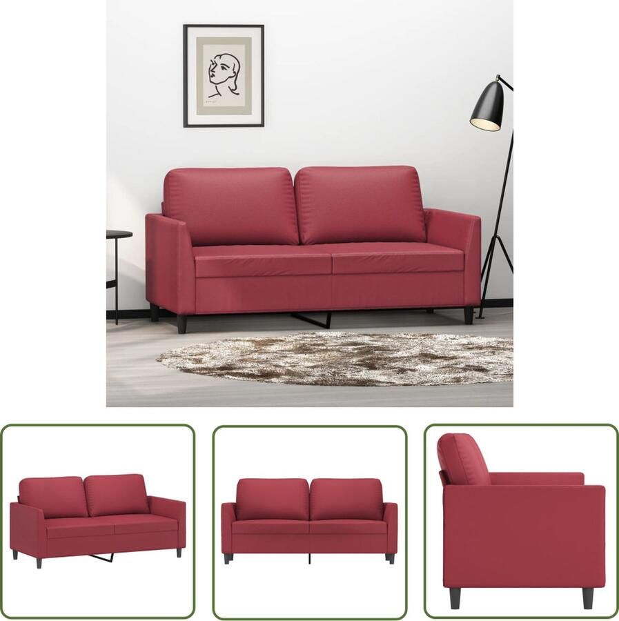 The Living Store 2-zitsbank Kunstleer Wijnrood 160 x 77 x 80 cm Stevig frame Comfortabele zitting Modern design Tweezitsbank Kunstleder Sofa Rode Bank Salontafel Lounge Furniture