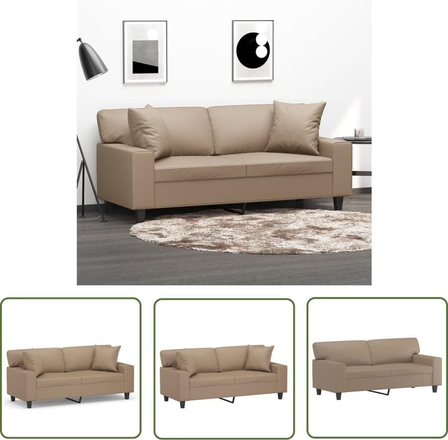 The Living Store Tweezitsbank met sierkussens 140 cm kunstleer cappuccinokleurig Tweezitsbank Kunstleder Sofa Bruine Bank Lounge Bank Living Room Furniture