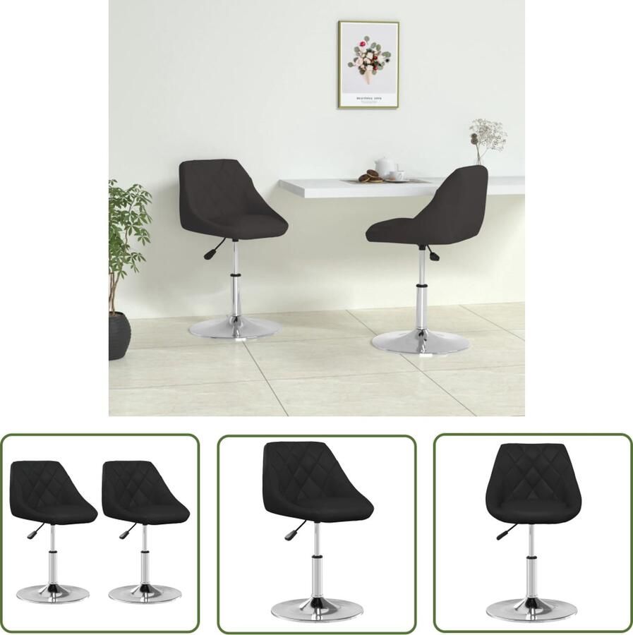 The Living Store Eetkamerstoel Kunstleer Zwart 44 x 46 x (62.5 77.5) cm Draaibaar Verstelbaar Eetkamerstoel Kunstleder Stoel Zwarte Stoel Draaiende Stoel Verstelbare Stoel - Foto 2