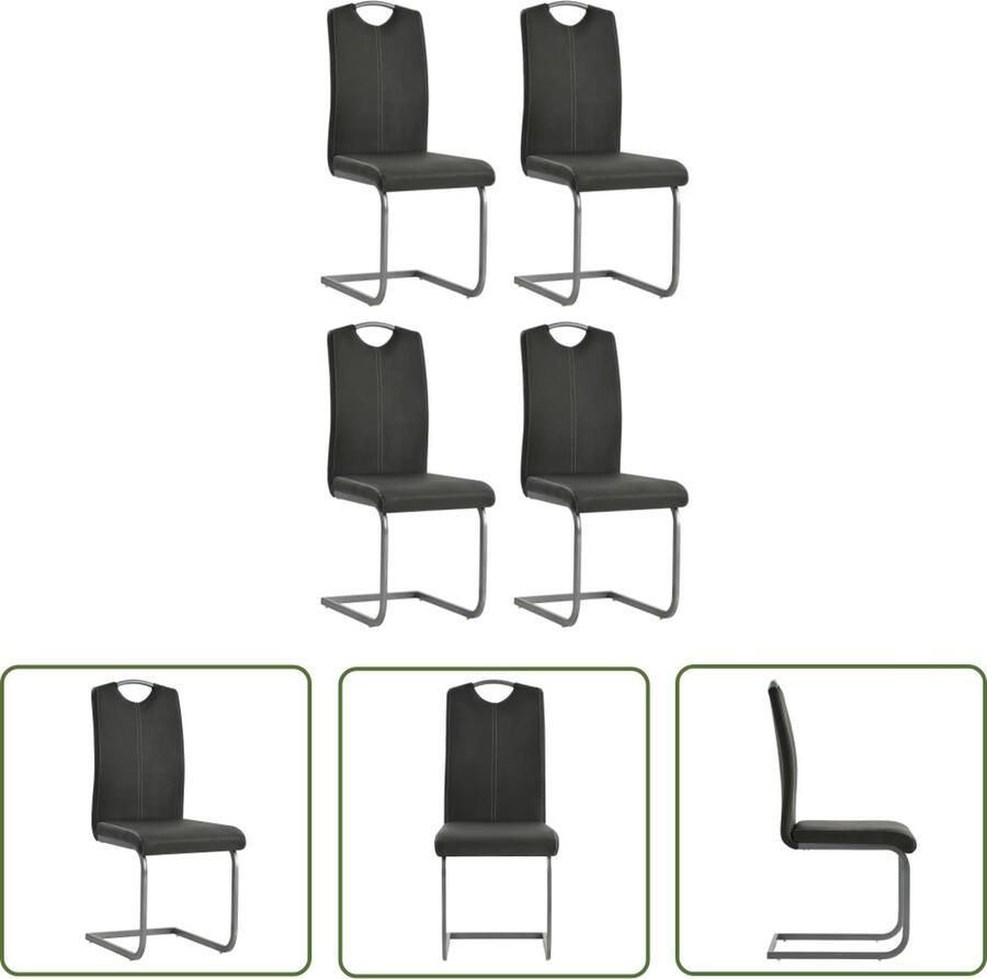 The Living Store Eetkamerstoelenset Grijs 43 x 55 x 100 cm Gestoffeerd Stalen frame Eetkamerstoelen Kunstleder Stoelen Grijze Eetkamerstoelen Modern Design Stoelen Comfortabele Stoelen - Foto 2