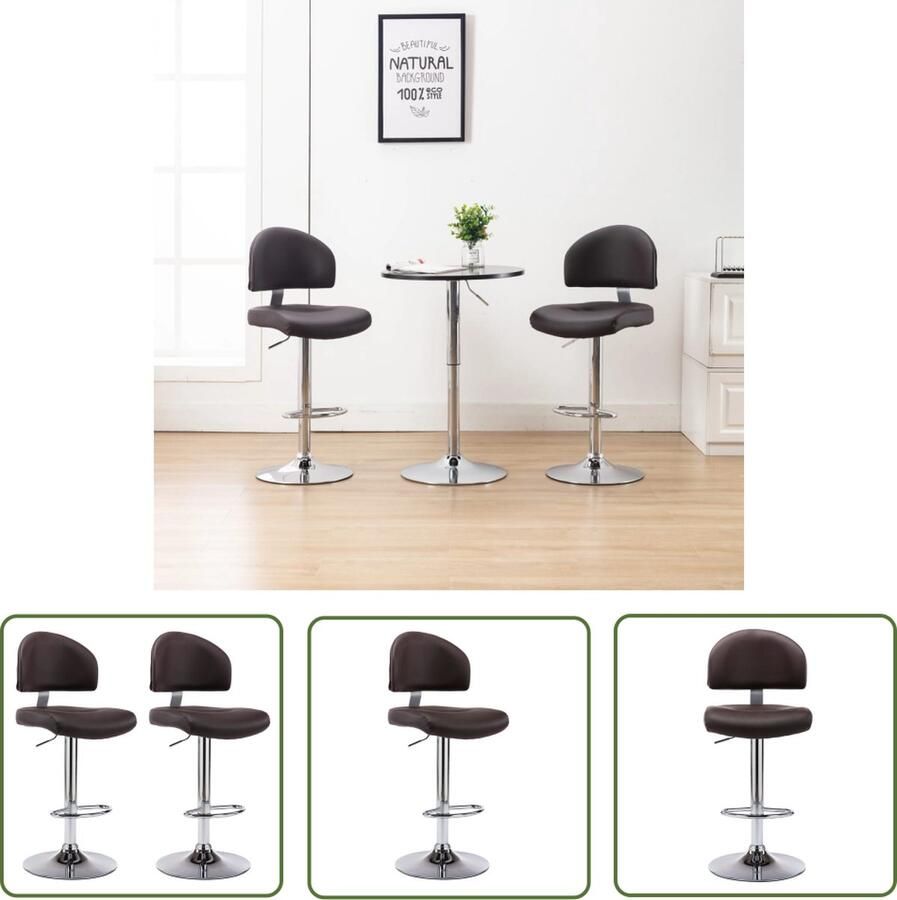 The Living Store Barkrukken Bruin 43 x 47 x (98 119) cm Kunstleren bekleding Verchroomd stalen frame Bruinkleurige Barkruk Kunstlederen Barkruk Barkrukken Set Hoge Barkruk Draaibare Barkruk - Foto 2