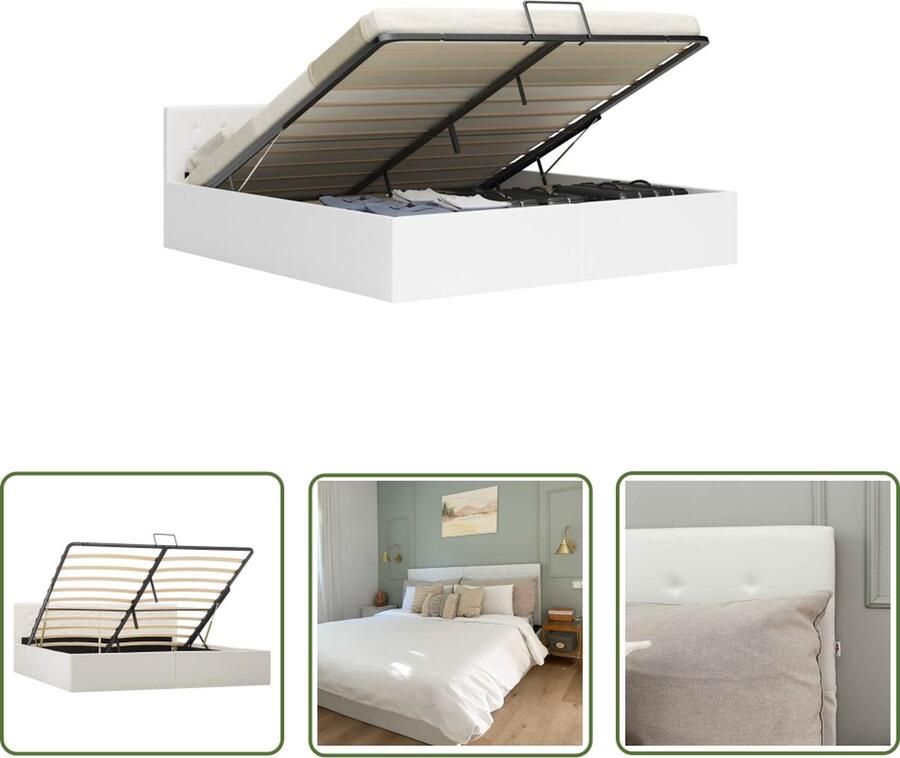 The Living Store Bedframe hydraulisch kunstleer wit 180x200 cm Bedframe Bedframes Bed Bedden Tweepersoonsbed Tweepersoonsbedden Slaapkamermeubilair Slaapkamermeubel Slaapkamermeubels Slaapkamermeubelen Slaapmeubel