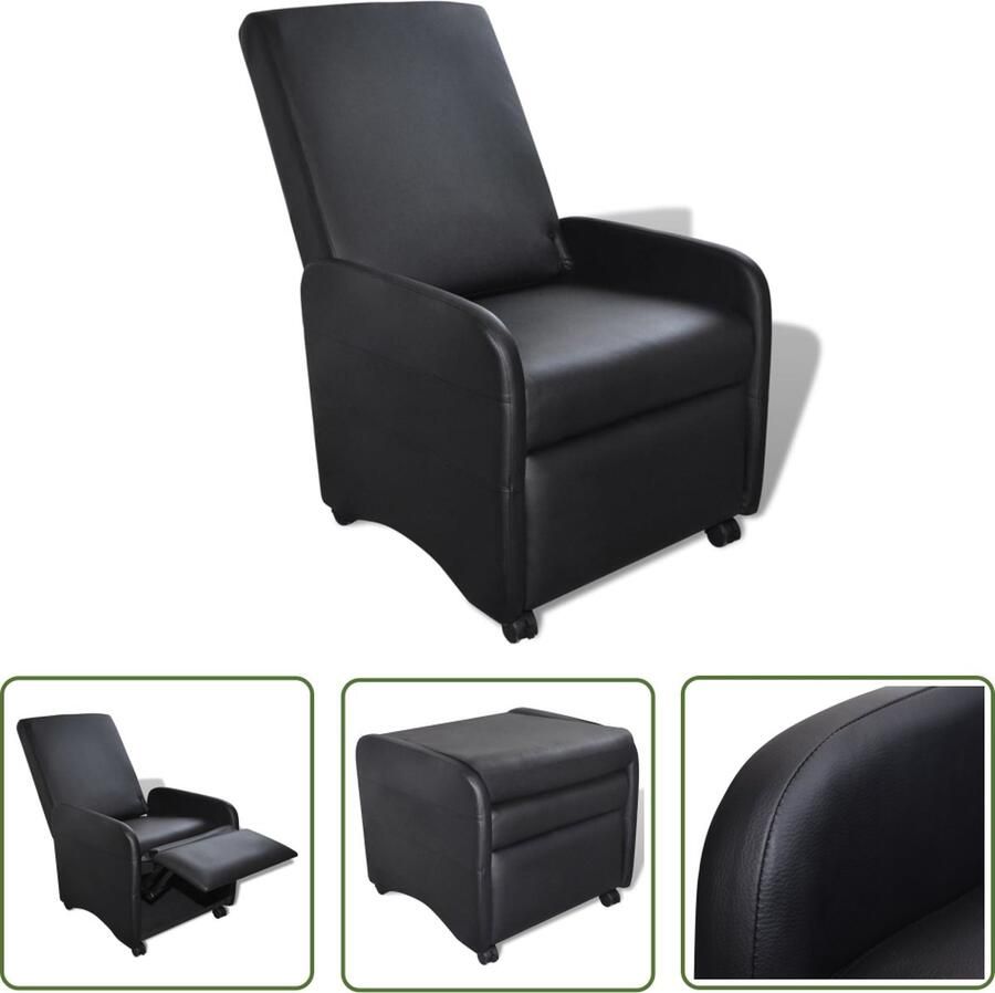VidaXL Fauteuil inklapbaar kunstleer zwart Comfortabele Fauteuil Kunstlederen Fauteuil Fauteuillinklappend Lounge Stoel Relaxfauteuil - Foto 2