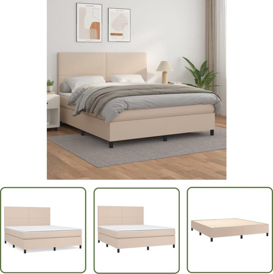 The Living Store Boxspringbed Kunstleer 203 x 160 x 118 128 cm Duurzaam Verstelbaar hoofdbord Pocketvering matras Middelharde ondersteuning Huidvriendelijk topmatras Cappuccino