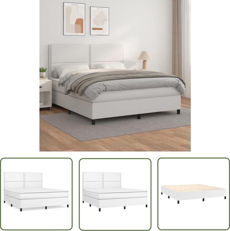 The Living Store Boxspringbed Kunstleer Pocketvering Middelharde ondersteuning 160x200 cm Boxspringbed Kunstleer Bed Pocketveer Matras Middenhard Matras Tweepersoons Bed