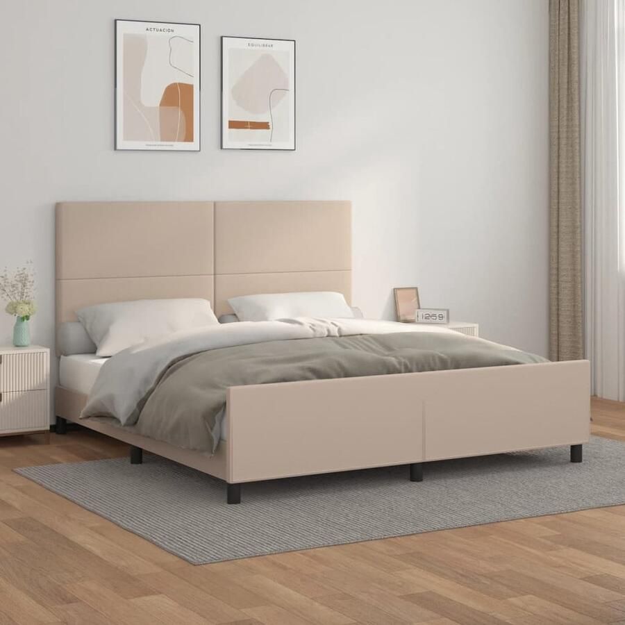VidaXL Bedframe Kunstleer Cappuccino 160x200 cm Bed Frame Houten Bed Kapstok Bruine Bed Tweepersoonsbed Boxspring Slaapcomfort - Foto 2