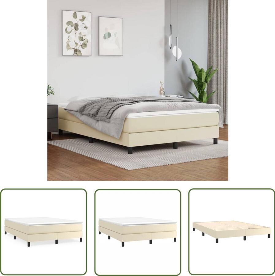 VidaXL Creme Kleur Boxspring Frame Bedframe kunstleer crèmekleurig 140x190 cm Kunstleder Bed Éénpersoons Bed Frame