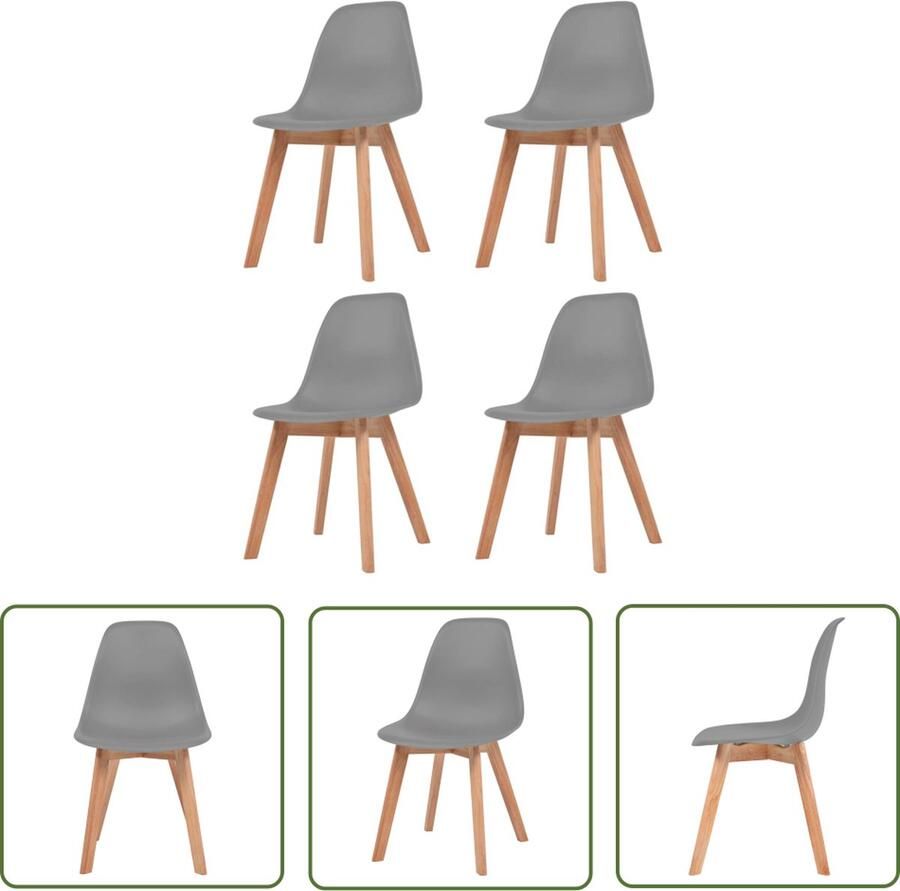 The Living Store Eetkamerstoelen Grijs Kunststof zitting Rubberhouten poten 46.5 x 47.5 x 83 cm Eetkamerstoelen Kunststof Stoel Grijs Meubilair Rubberhout Comfortabele Stoel