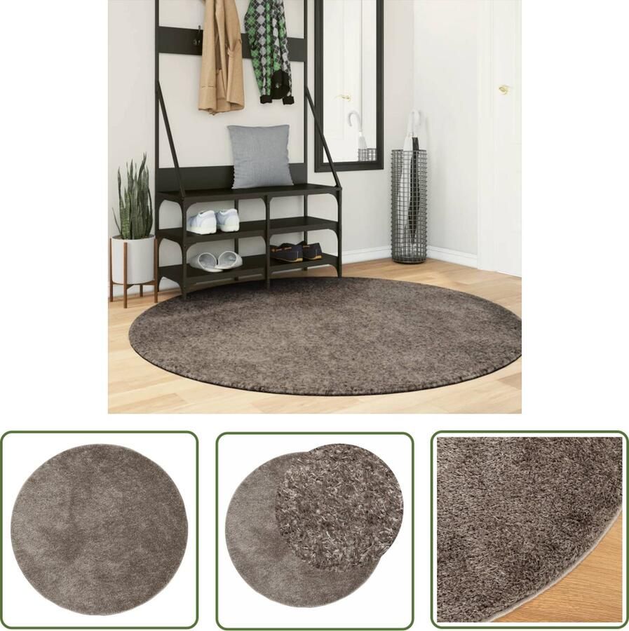 The Living Store ISTAN Vloerkleed 160 cm Grijze kunstvacht met gelrug Polyester 30 mm poolhoogte Vloerkleed Kunstvacht Rond Tapijt Anti Slip Polyester