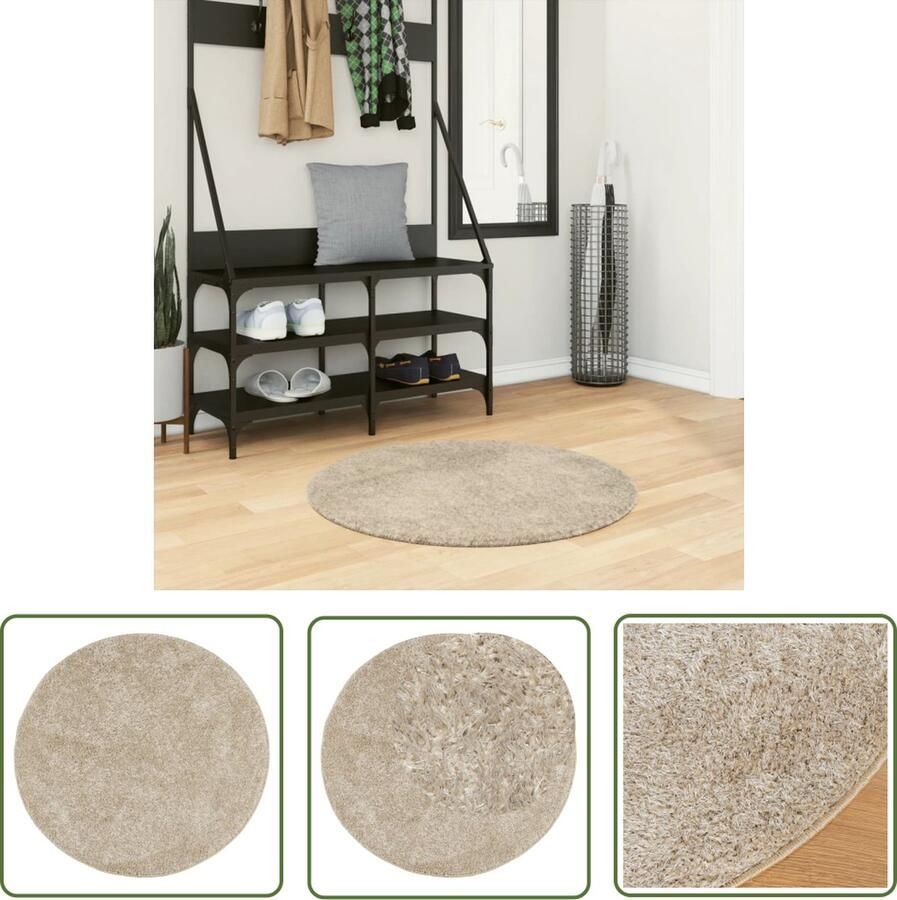 The Living Store Vloerkleed ISTAN Kunstvacht 80 cm Beige 100% Polyester 30 mm Gel Rug Anti-slip OEKO-TEX gekeurd Vloerkleed Kunstvacht Beige Rond Zacht