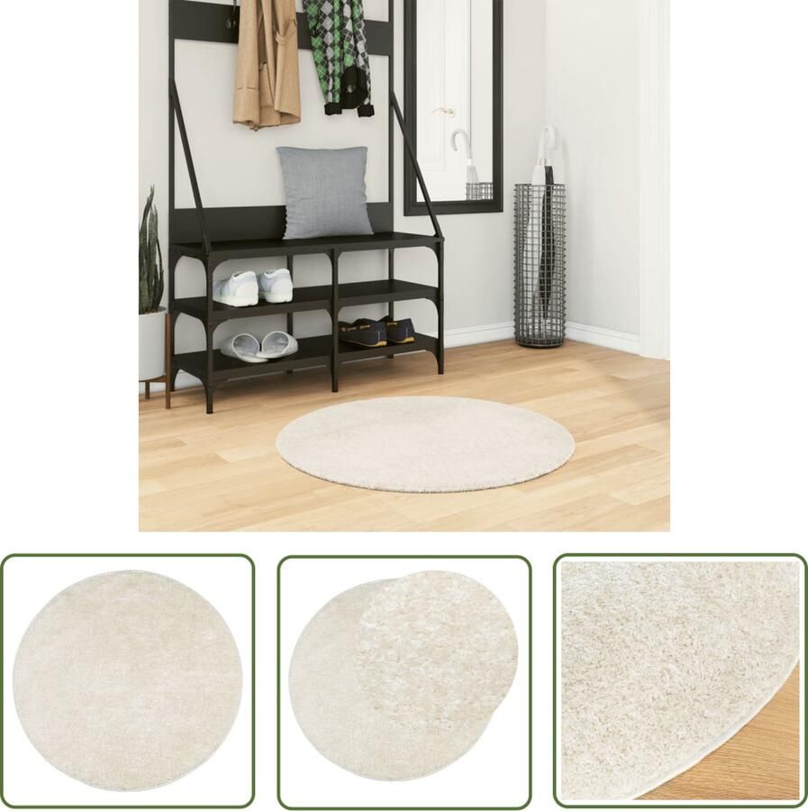 The Living Store Vloerkleed ISTAN hoogpolig glanzend Ø 80 cm crèmekleurig Vloerkleed Kunstvacht Beige Rond Zacht