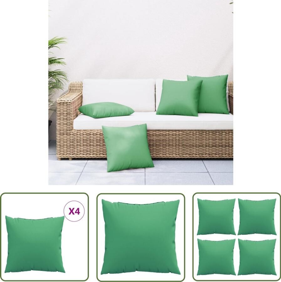 The Living Store Bankkussens 4 st 50x50 cm stof groen Tuinbankkussens Kussens Voor Bank Outdoor Kussens Groene Kussens Waterafstotende Kussens