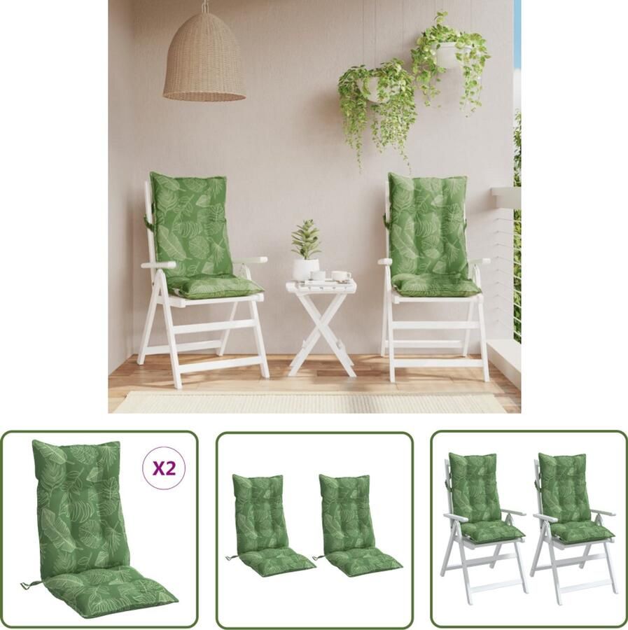 The Living Store Stoelkussens 2 st hoge rug bladpatroon oxford stof Stoelkussens Kussens Voor Stoel Outdoor Kussens Tuin Kussens Balkon Kussens