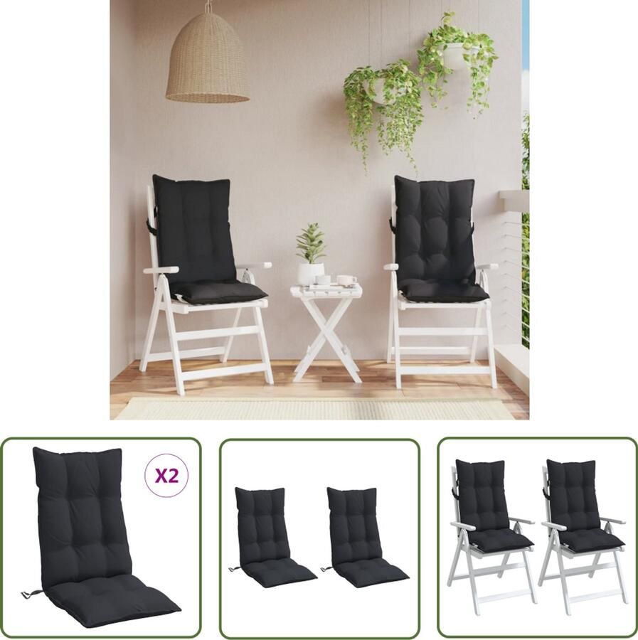 The Living Store Stoelkussens 2 st hoge rug oxford stof zwart Tuinstoelkussens Kussens Voor Stoelen Outdoor Kussens Zwarte Kussens Lounge Kussens