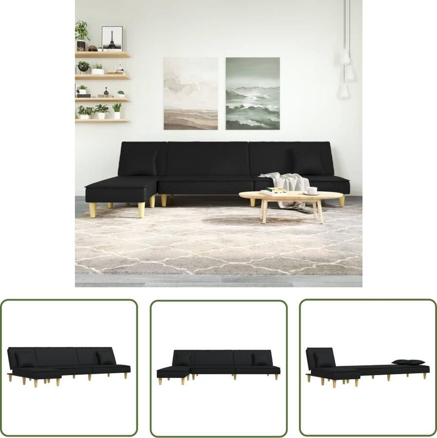 The Living Store L-vormige slaapbank zwart 255 x 140 x 70 cm multifunctioneel Slaapbank L-vormig Sofa Slaapbanken Tweepersoons Bank Zitzitting - Foto 2