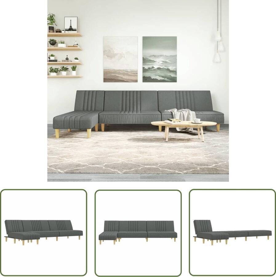 The Living Store Slaapbank L-vormige donkergrijs 255 x 140 x 70 cm 3 verstelbare posities ademend en duurzaam sterk multiplex frame comfortabele zitting Slaapbank L-vormig Sofa Hoekbank Tweepersoons Bank Comfortabele Bank - Foto 3